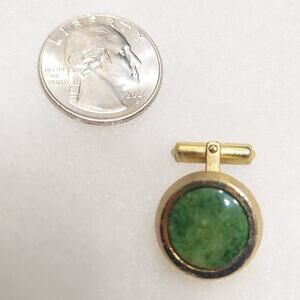 1980s Christian Dior Gold Tone Green SINGLE Cufflink / Necklace Pendant